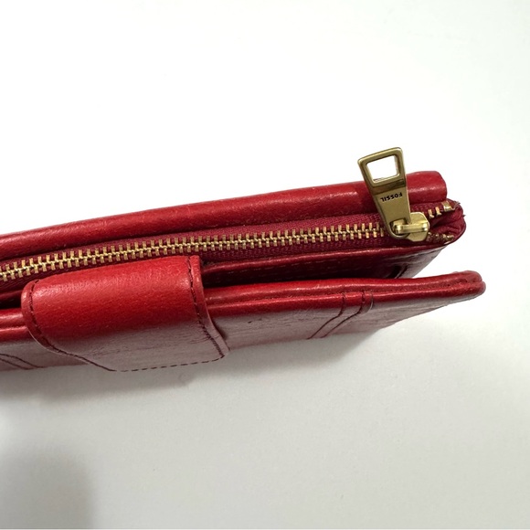Vintage Fossil Crimson Red Leather Ellis Clutch Wallet / Purse Classic Folding - Picture 6 of 8